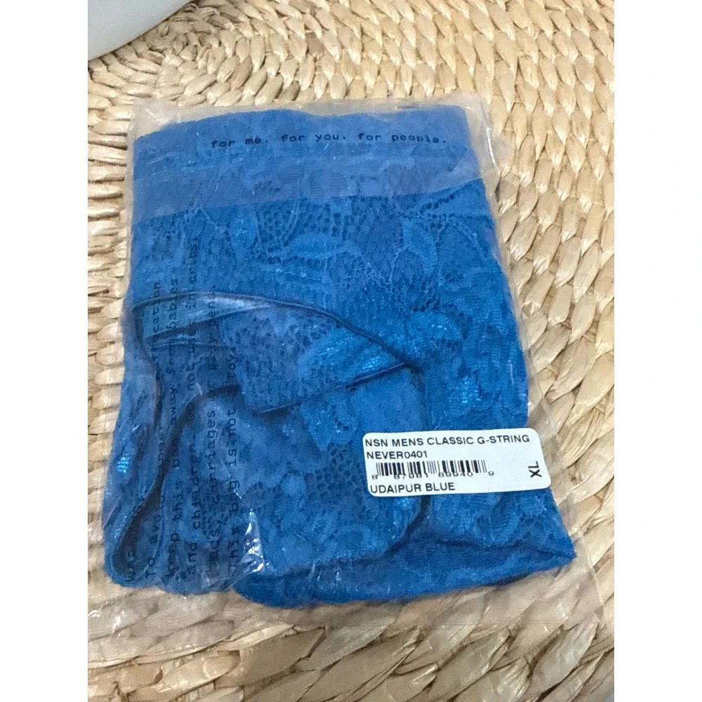 Cosabella Never Say Never Men's Classic G-String Udaipur Blue Lace Thong XL‎